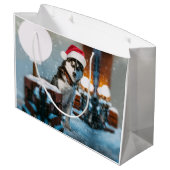 Siberian Husky hond met kersthoed Groot Cadeauzakje (Achterkant Gekanteld)