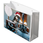 Siberian Husky hond met kersthoed Groot Cadeauzakje (Voorkant Gekanteld)