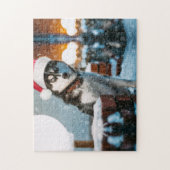 Siberian Husky hond met kersthoed Legpuzzel (Verticaal)
