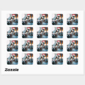 Siberian Husky hond met kersthoed Vierkante Sticker (Vel)