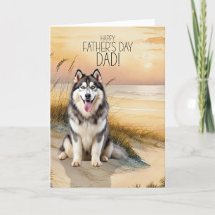Siberian Husky Hond Zonsondergang Strand Vaderdag Feestdagen Kaart