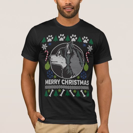 Siberian Husky Hondenras Ugly kerst Sweater T-shirt (Voorkant)