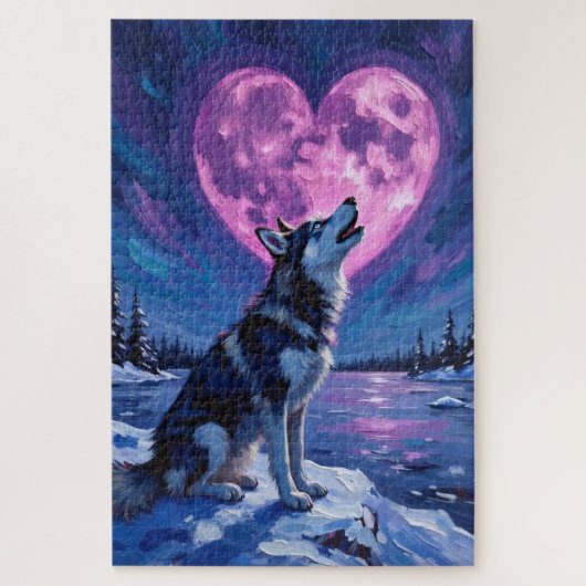 Siberian Husky Howling at the Valentine's Heart Legpuzzel (Verticaal)