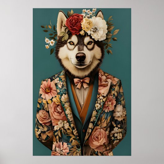 Siberian Husky In Suit Poster, Husky Portrait Poster (Voorkant)