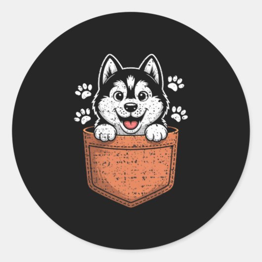 Siberian Husky In Your Front Cket Ronde Sticker (Voorkant)