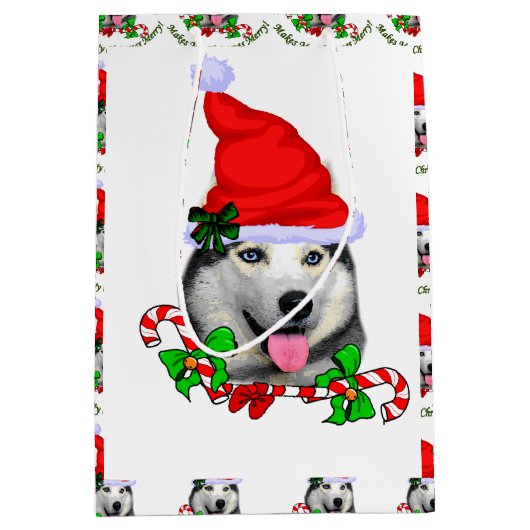 Siberian Husky kerst Merry Medium Cadeauzakje (Voorkant)