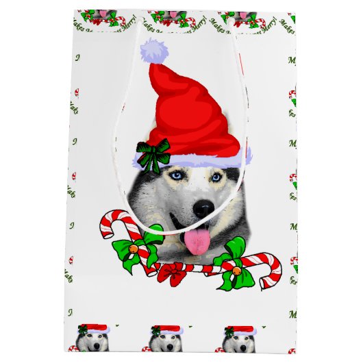 Siberian Husky kerst Merry Medium Cadeauzakje (Achterkant)