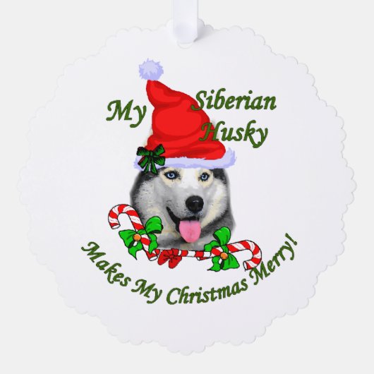 Siberian Husky kerst Merry Ornament Kaart (Voorkant)