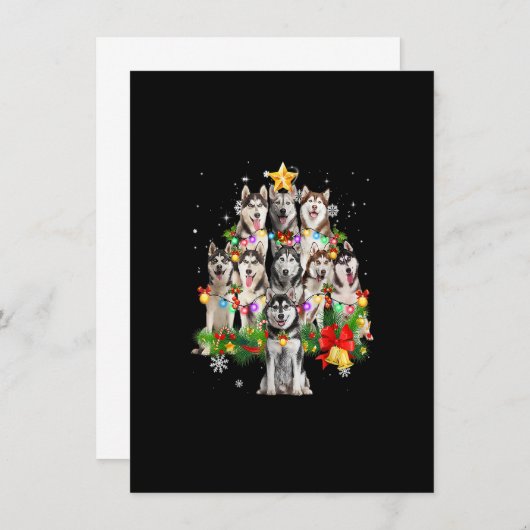 Siberian Husky Kerstboom Dog licht pyjama X Kaart (Voorkant / Achterkant)