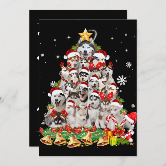 Siberian Husky Kerstboom Lichtjes Grappige Hond Feestdagenkaart (Voorkant / Achterkant)