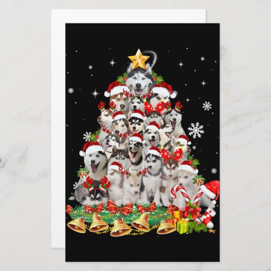Siberian Husky kerstboom verlicht Funny Dog Briefpapier (Voorkant / Achterkant)