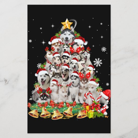 Siberian Husky kerstboom verlicht Funny Dog Briefpapier (Voorkant)