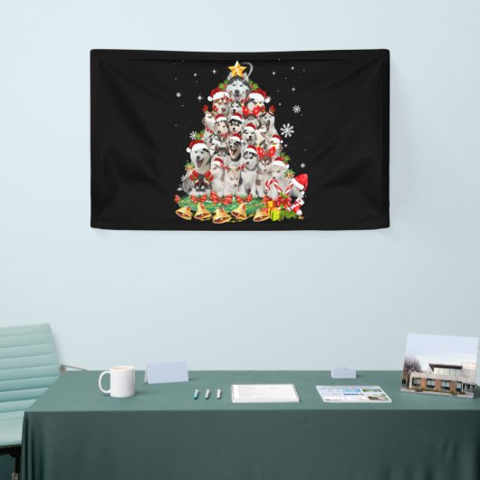 Siberian Husky kerstboom verlicht Funny Dog Spandoek (Beurs)