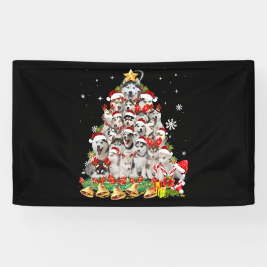 Siberian Husky kerstboom verlicht Funny Dog Spandoek (Horizontaal)