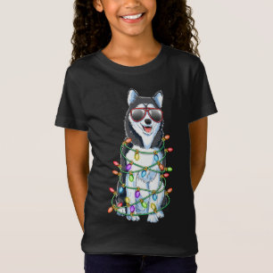 Siberian Husky kerstboom verlicht kerstmis T-shirt