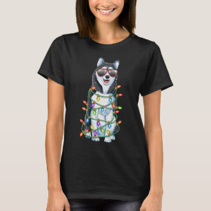 Siberian Husky kerstboom verlicht kerstmis T-shirt