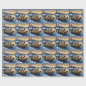 Siberian Husky Kerstboot Vakantie Cadeaupapier (Vlak)