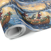 Siberian Husky Kerstboot Vakantie Cadeaupapier (Rol Hoek)