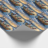 Siberian Husky Kerstboot Vakantie Cadeaupapier (Hoek)