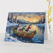 Siberian Husky Kerstboot Vakantie Kaart (Gele Bloem)