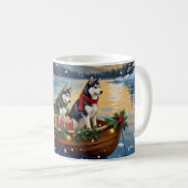 Siberian Husky Kerstboot Vakantie Koffiemok (Voorkant rechts)