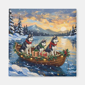 Siberian Husky Kerstboot Vakantie Magneet (Voorkant)