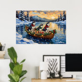 Siberian Husky Kerstboot Vakantie Poster (Thuiskantoor)