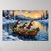Siberian Husky Kerstboot Vakantie Poster (Voorkant)