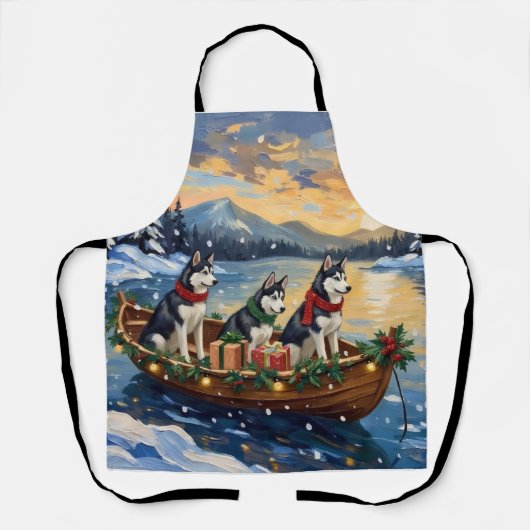 Siberian Husky Kerstboot Vakantie Schort (Voorkant)