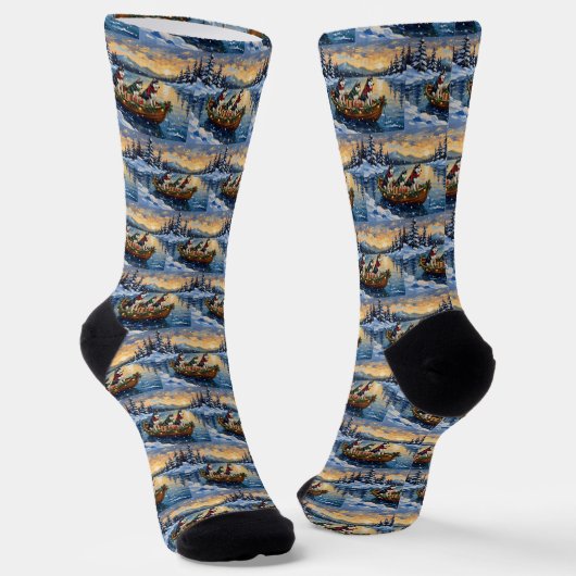 Siberian Husky Kerstboot Vakantie Sokken (Gebogen)