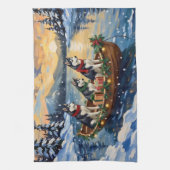 Siberian Husky Kerstboot Vakantie Theedoek (Verticaal)