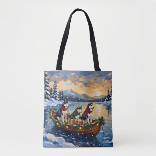 Siberian Husky Kerstboot Vakantie Tote Bag (Voorkant)