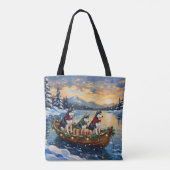 Siberian Husky Kerstboot Vakantie Tote Bag (Achterkant)