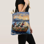 Siberian Husky Kerstboot Vakantie Tote Bag (Dichtbij)