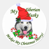 Siberian Husky kerstcadeaus Ronde Sticker (Voorkant)