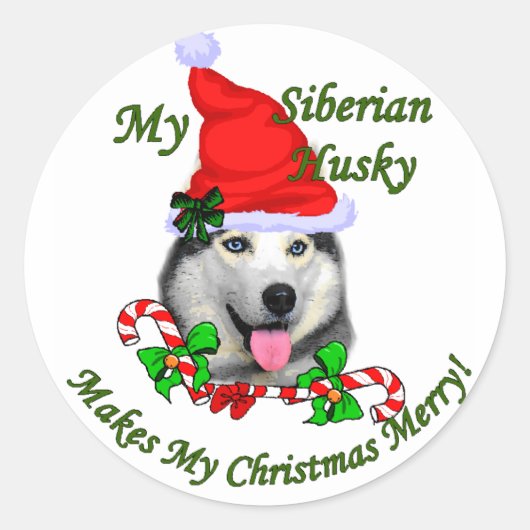 Siberian Husky kerstcadeaus Ronde Sticker (Voorkant)