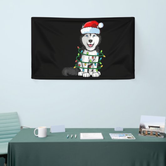 Siberian Husky Kerstkerstkerstkerstkerstman met ho Spandoek (Beurs)