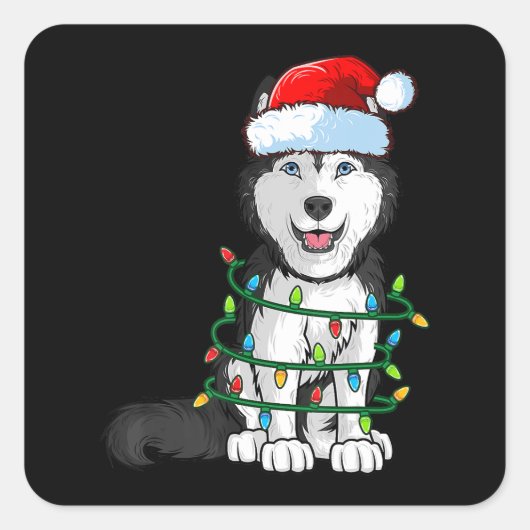 Siberian Husky Kerstkerstkerstkerstkerstman met ho Vierkante Sticker (Voorkant)
