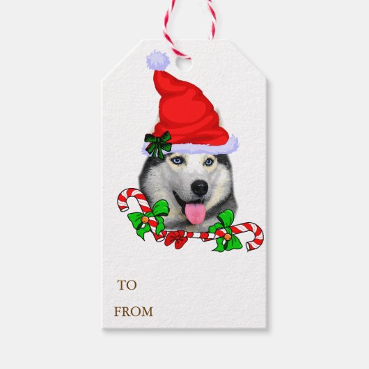 Siberian Husky Kerstmis Cadeaulabel (Voorkant)