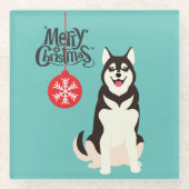 Siberian Husky Kerstmis Glazen Onderzetter (Voorkant)