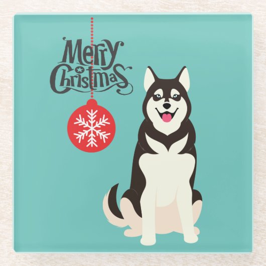 Siberian Husky Kerstmis Glazen Onderzetter (Voorkant)