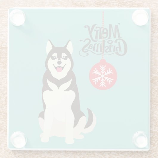 Siberian Husky Kerstmis Glazen Onderzetter (Achterkant)