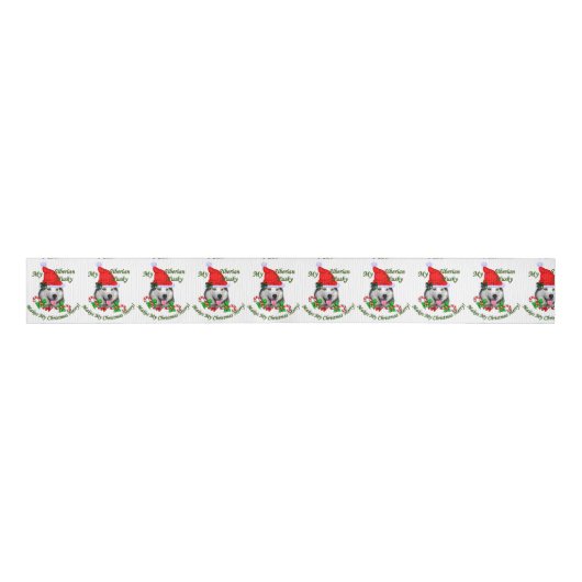 Siberian Husky Kerstmis Grosgrain Lint (Voorkant)
