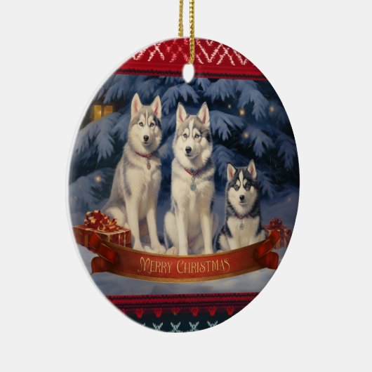 Siberian Husky Kerstmis Keramisch Ornament (Rechts)