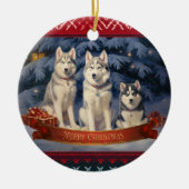 Siberian Husky Kerstmis Keramisch Ornament (Voorkant)