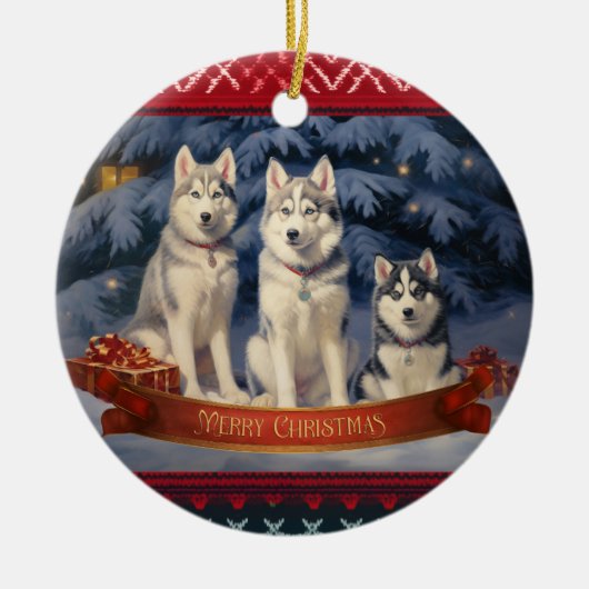 Siberian Husky Kerstmis Keramisch Ornament (Voorkant)