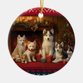 Siberian Husky Kerstmis Keramisch Ornament