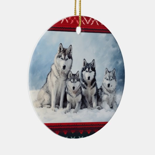 Siberian Husky Kerstmis Keramisch Ornament (Rechts)