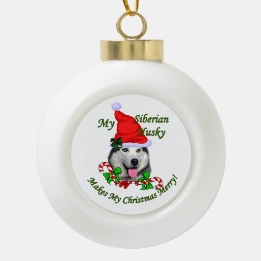 Siberian Husky Kerstmis Keramische Bal Ornament (Voorkant)