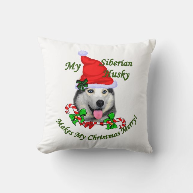Siberian Husky Kerstmis Kussen (Voorkant)